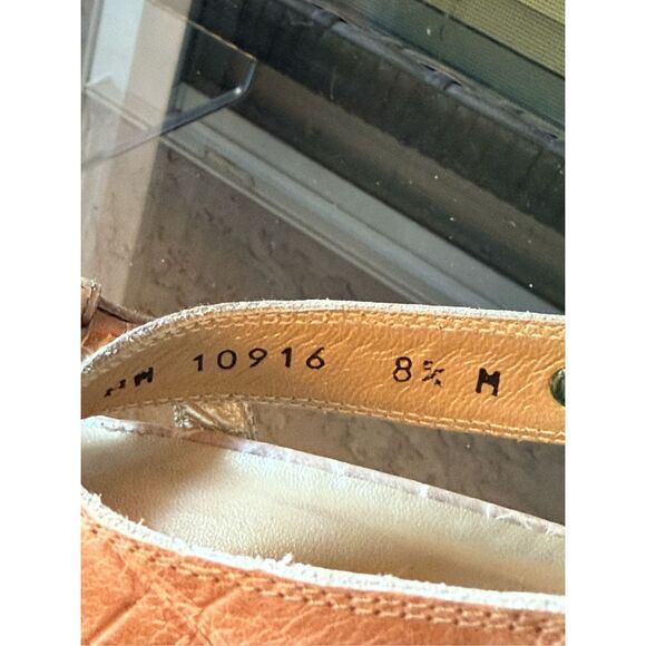 Stuart Weitzman Strappy Sandals‎ Heel Womens 8.5M Beige Croc Embossed Leather - Picture 10 of 10